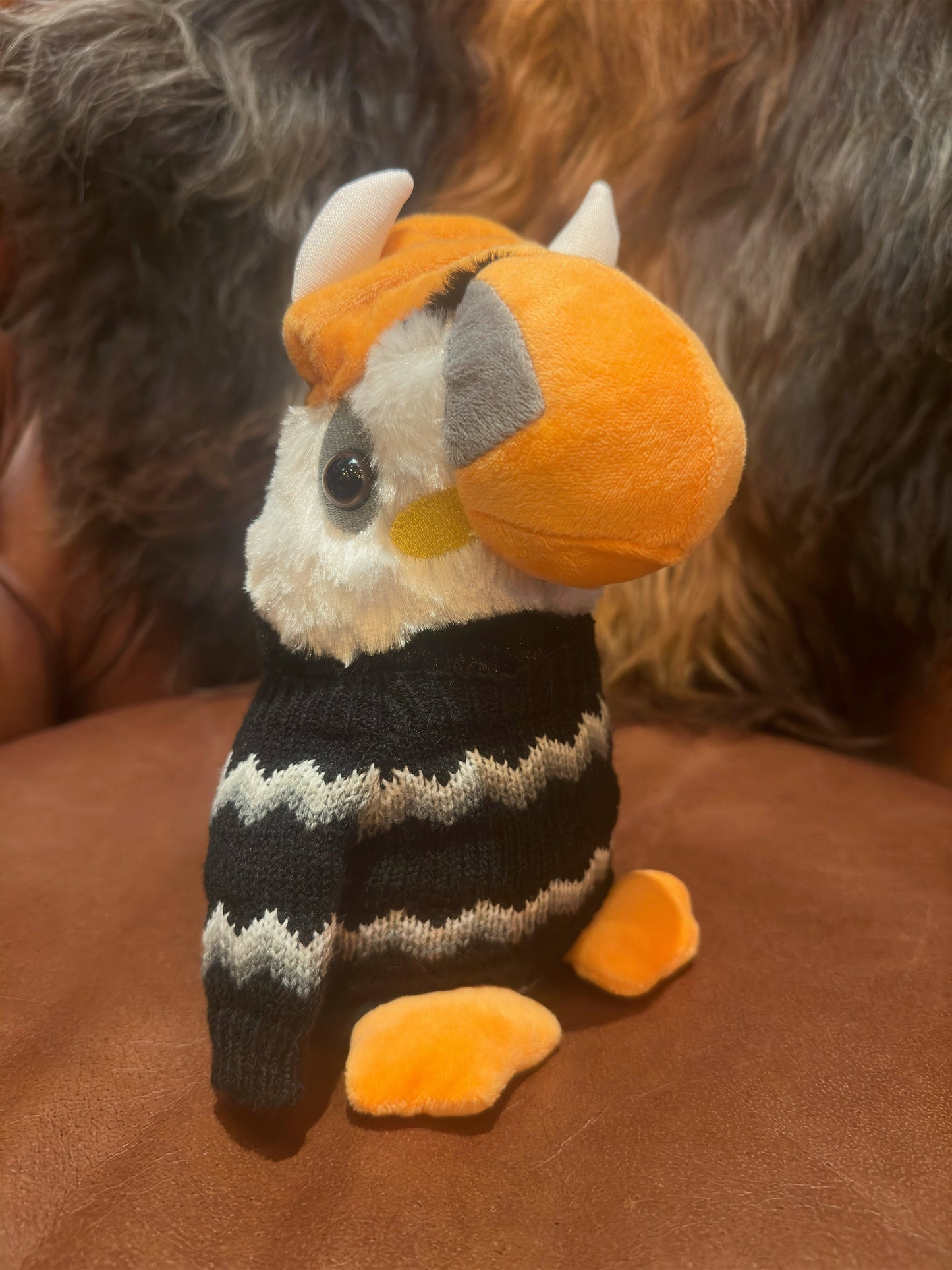 Large Puffin Viking In Wool Sweater 20 cm - A Memory From Iceland