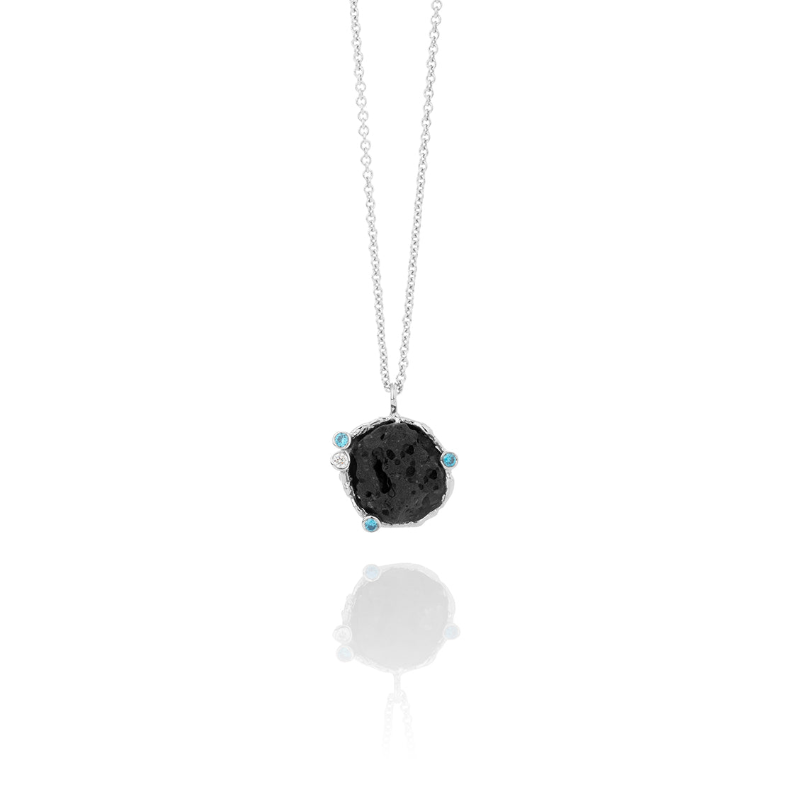 SIGN Necklace Silver Lava Stone with Cubic Zirconia (Large)