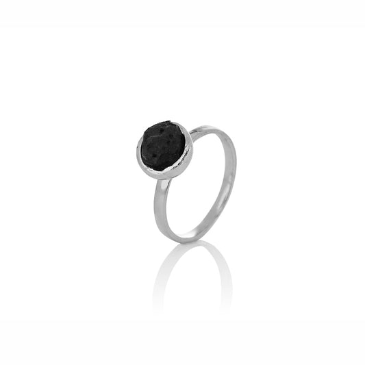 SIGN Ring Silver Askja with Lava Stone