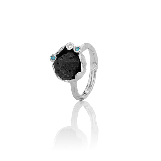 SIGN Ring with Lava Stone and Cubic Zirconia