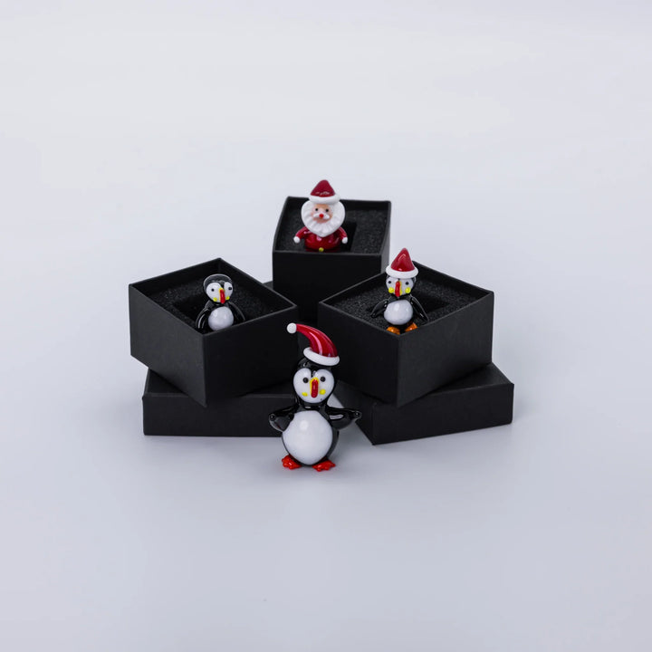 Glass Figurine Puffin With Christmas Hat (Large) - Atlason