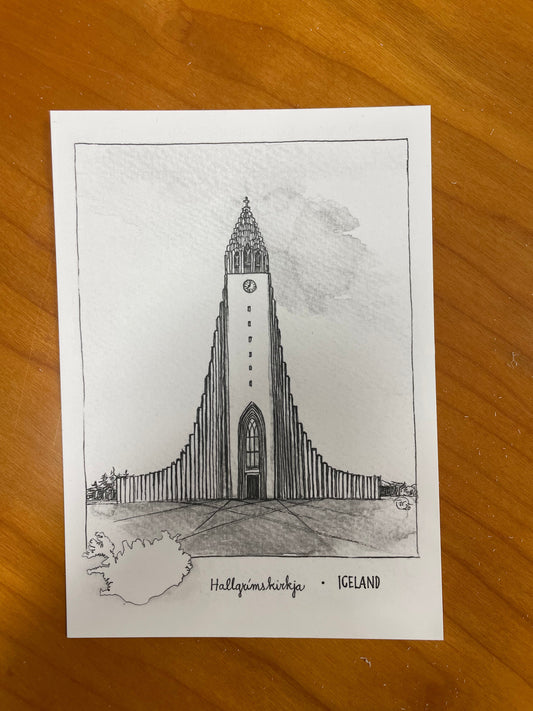 Postcard A6 Reykjavík Church Hallgrímskirkja - Jana Tomanová