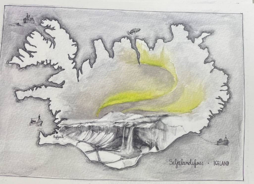 Postcard A5 winter edition Seljalandsfoss