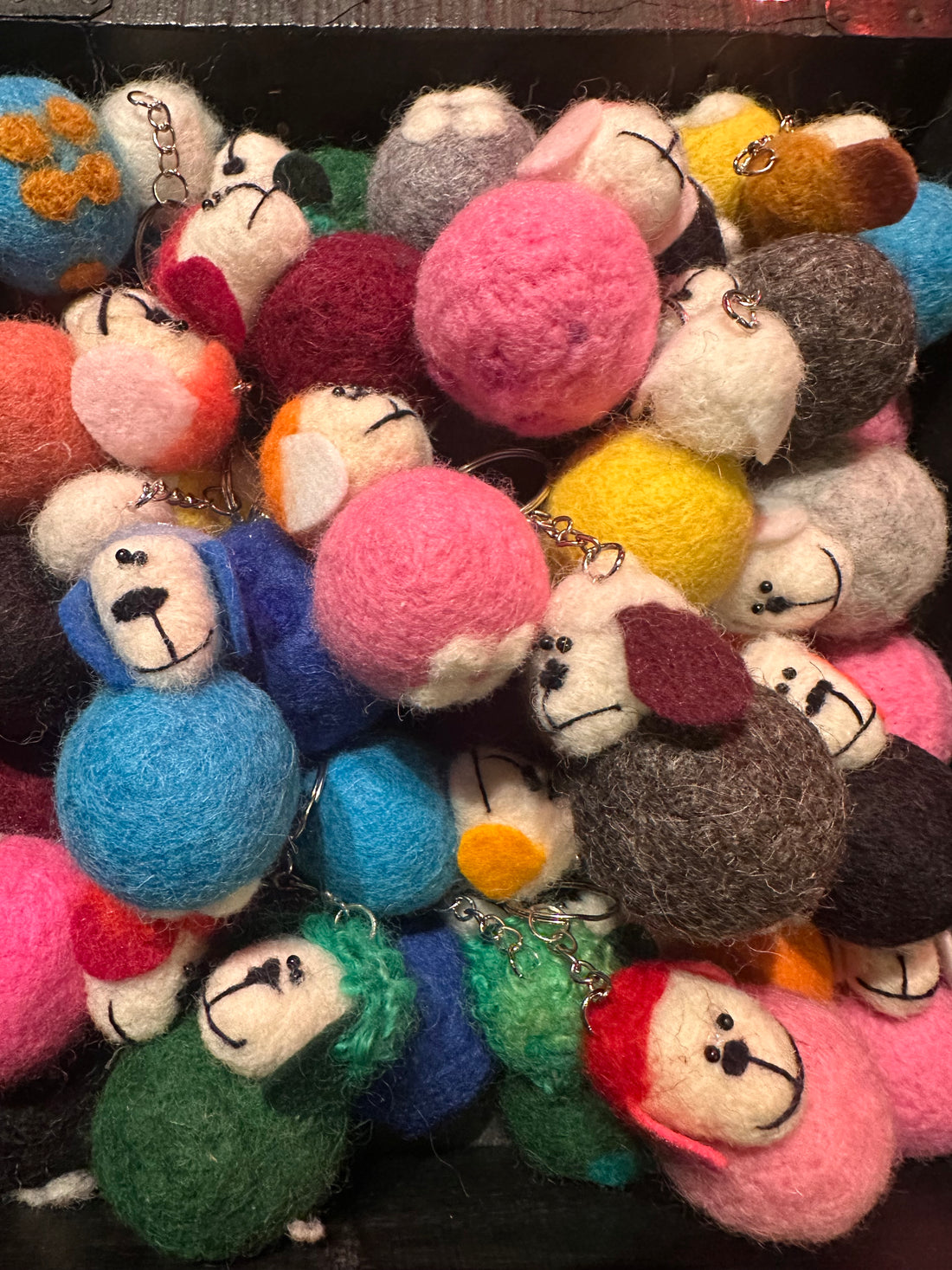 Felted sheep keychain