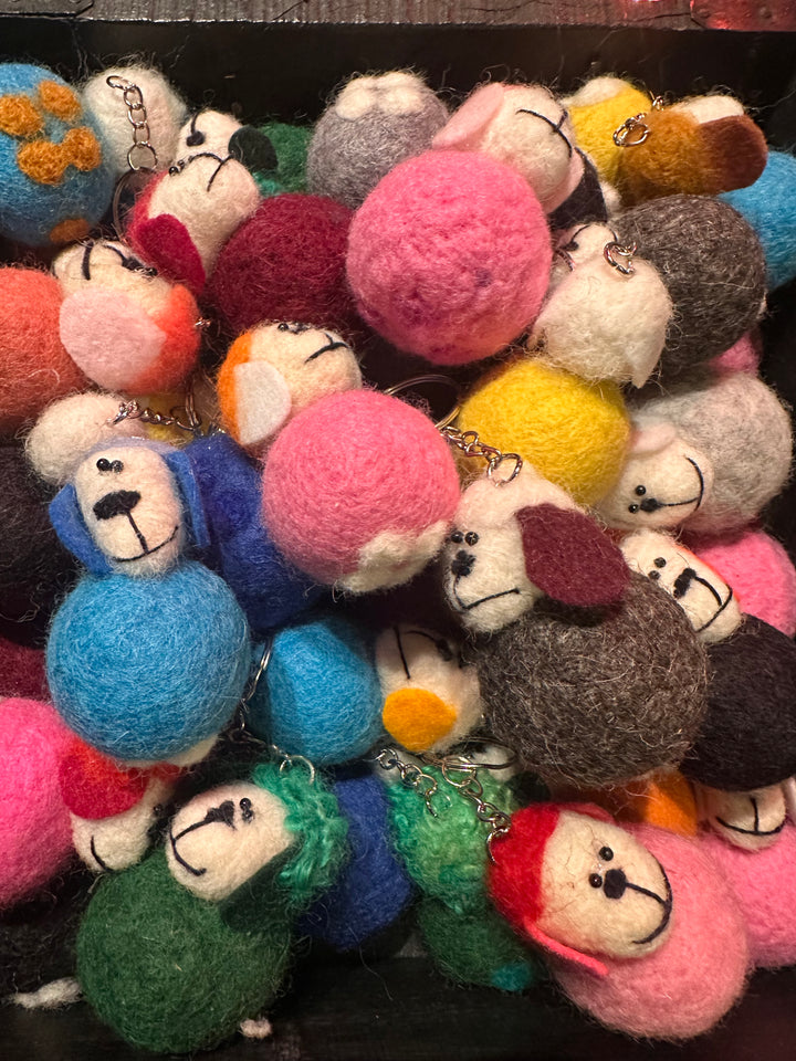 Felted sheep keychain