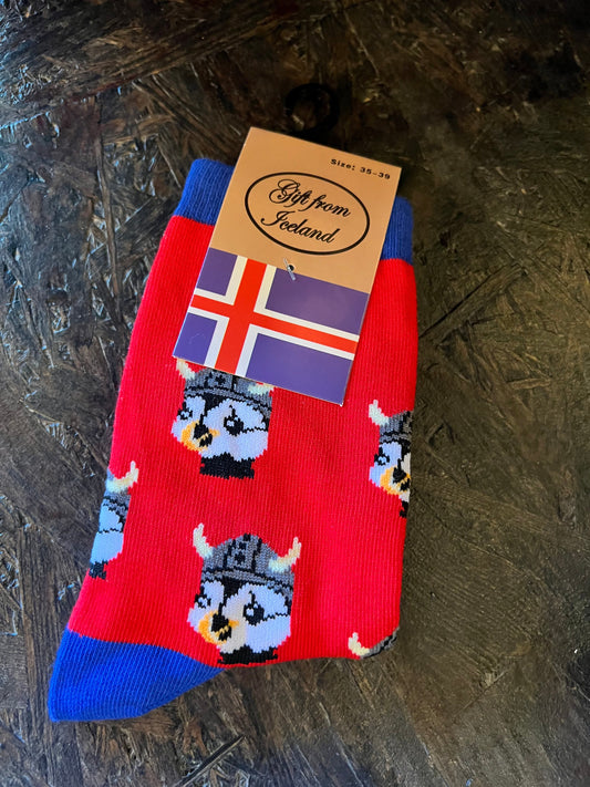 Socks Puffin Vikings Red - Gift from Iceland