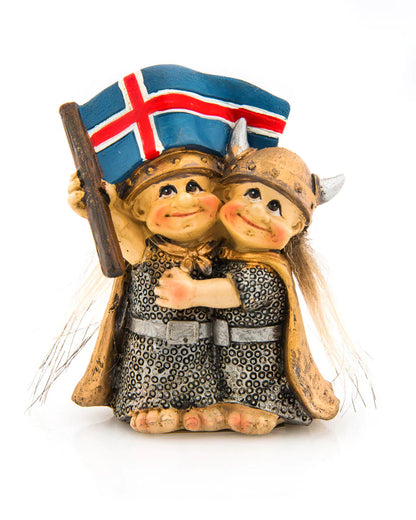 Resin Viking Couple with Icelandic Flag