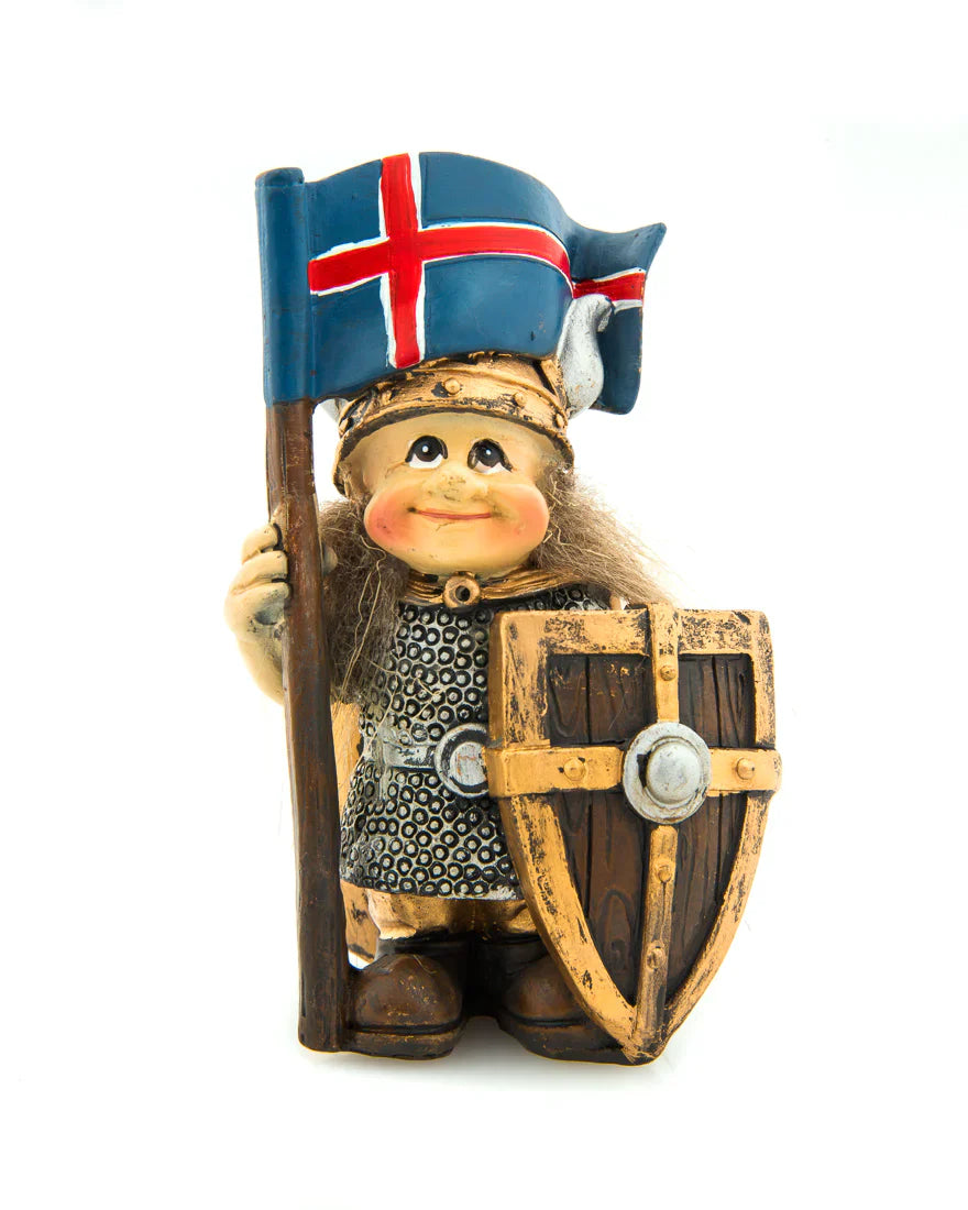 Resin Viking Woman with Hair, Shield and Flag