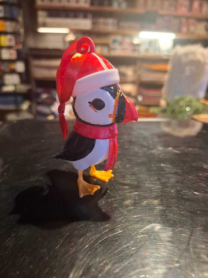 Hanging Puffin With Christmas Hat
